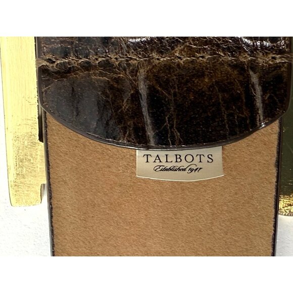 Talbots‎ Brown Leather Crocodile Embossed Belt Gold Rectangle Buckle Size Medium - Picture 4 of 16
